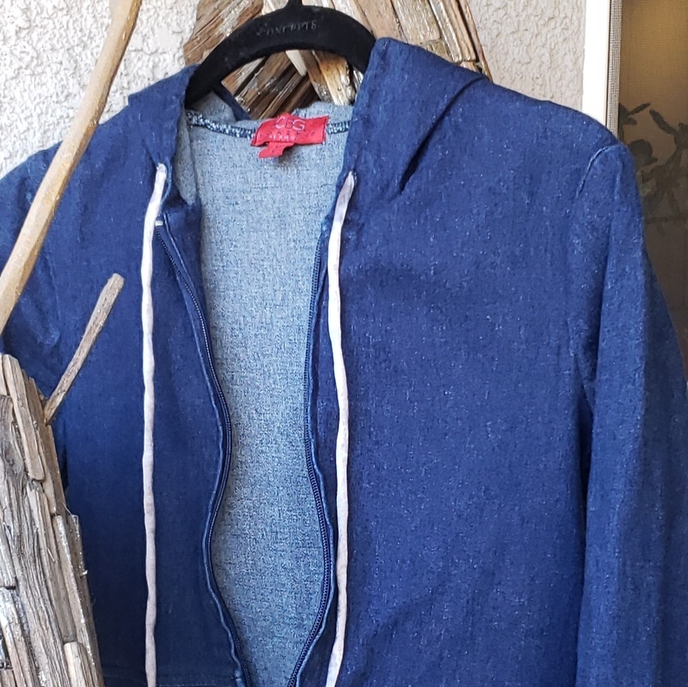 BCBG Maxazria Jean jacket with hoodie